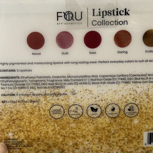NEW BFY COSMETICS 5 Pack Lipstcks Ultra Pigmented Lipstick Collection Vitamin E - Picture 6 of 8